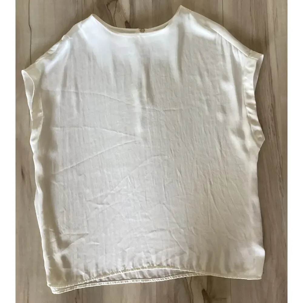 2 Express Tops Cream and Purple Blouse With Gold Zipper Size Large - Picture 5 of 6